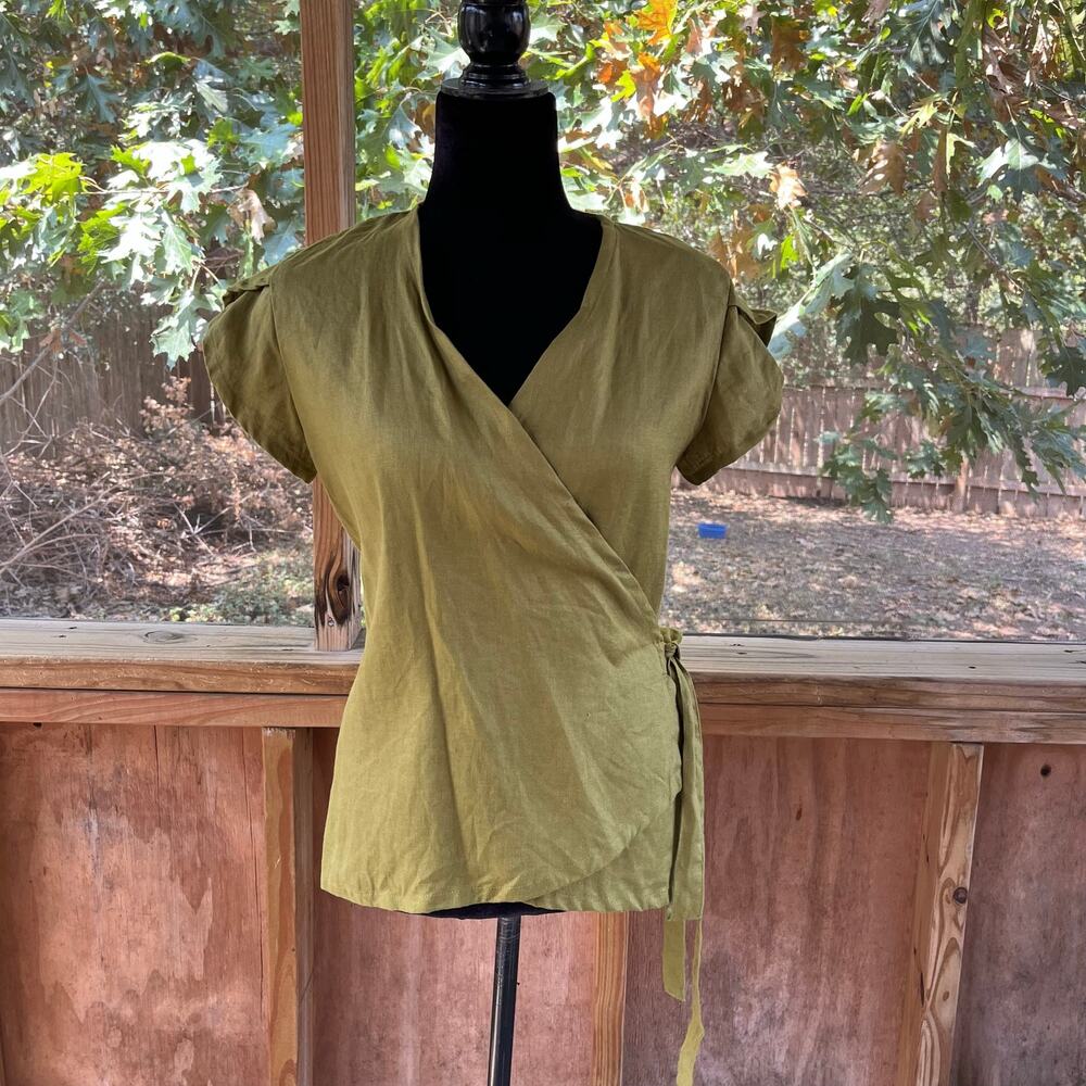 Conscious Clothing Women's 100% Linen Olive Wrap Top Size S